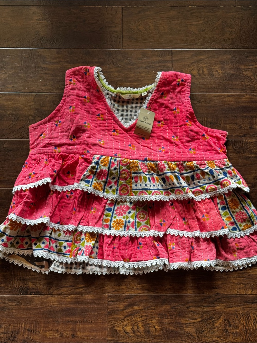 NWT Prayers & Petals Ruffle Top Pink Quilted Cotton Sleeveless Size S/M